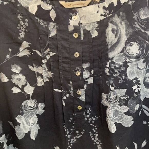 Soft Surroundings- Blue Gray Floral Tunic Long Line Blouse - Picture 3 of 7